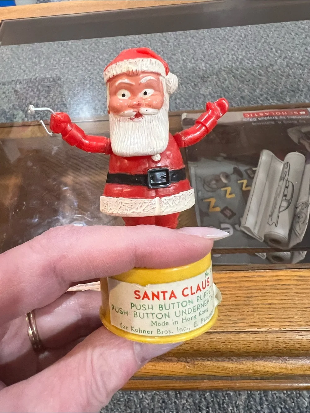 Vintage Santa Claus Push Button Puppet Christmas Toy Kohner Bros-1960s-Collectib